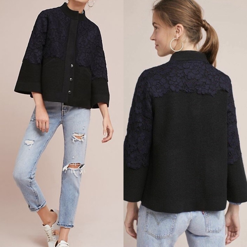Field Flower Laced Bell-Sleeve Sweater Jacket